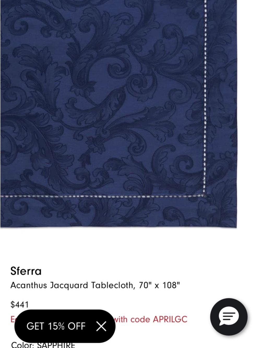 NEW Sferra Navy Sapphire Acanthus Linen Tablecloth 70 x 126” Oblong Italy